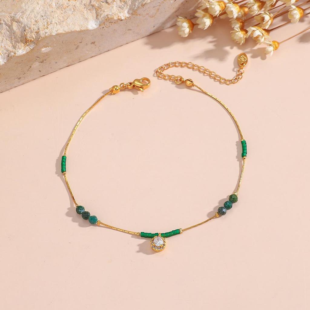 Elegant 18K Gold-Plated Natural Stone Bracelet and Anklet - Colorful, High-End Feel, Durable Titanium Steel, Non-Fading. Perfect for Women.