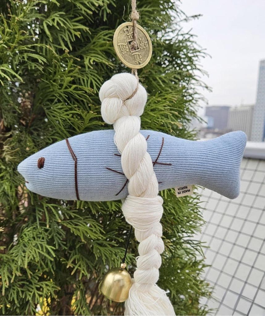 Korean Blue Myeongtae Lucky Charm Doll – Fabric Dried Pollock Ornament for Protection & Good Fortune