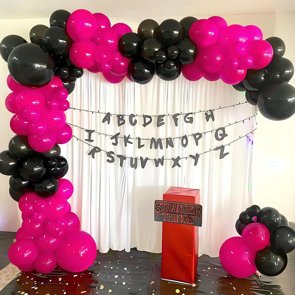 Hot Pink Balloons Arch Kit Black Rose Red Balloon Garland Wedding Bridal Shower Birthday Party Gender Reveal Decoration Globos