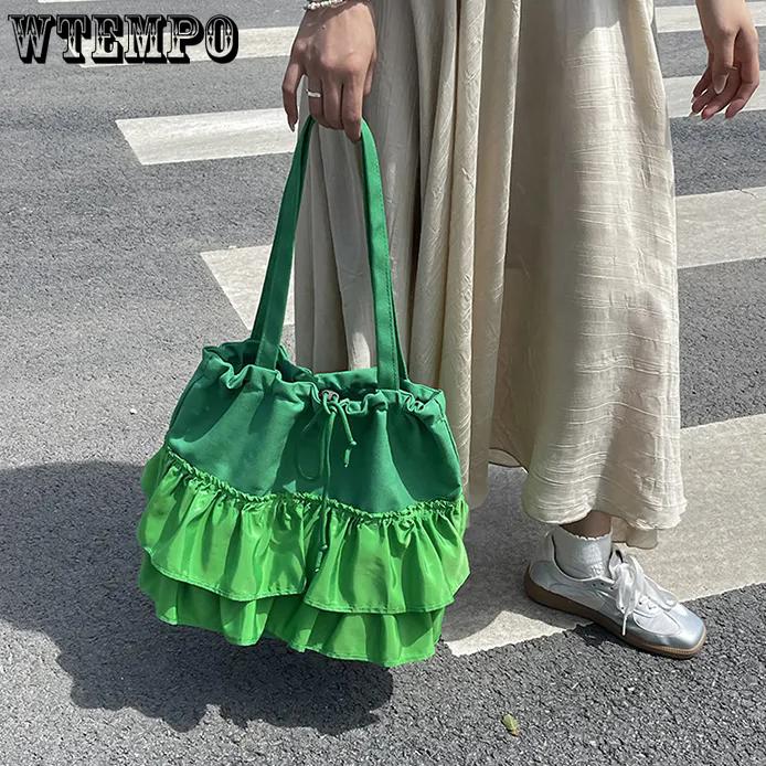 

WTEMPO Pleated Solid Color Large Capacity Single Shoulder Bags Casual Tote Bags Simple Commuter Shopping Bags 1pc чорний
