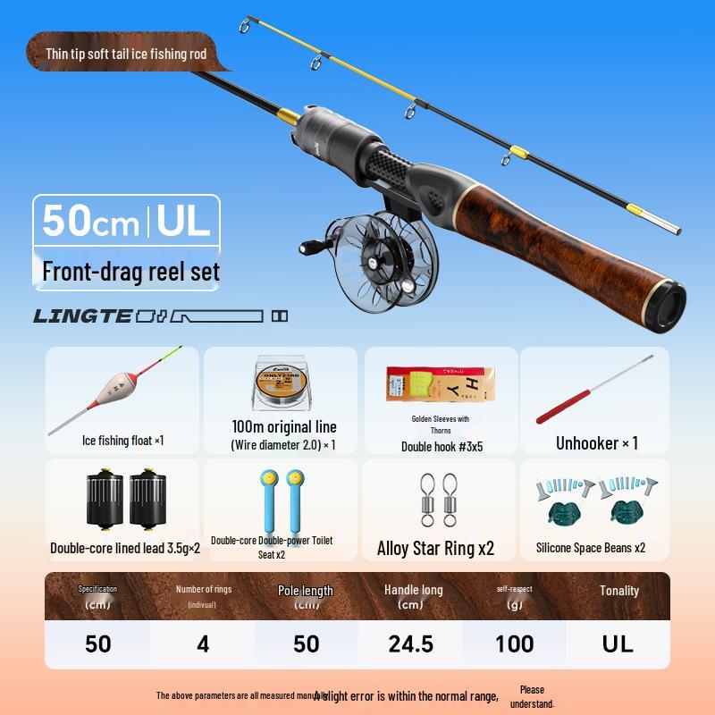 Portable High-Sensitivity Carbon Ice Fishing Rod Set with Solid Tip for Winter Fishing