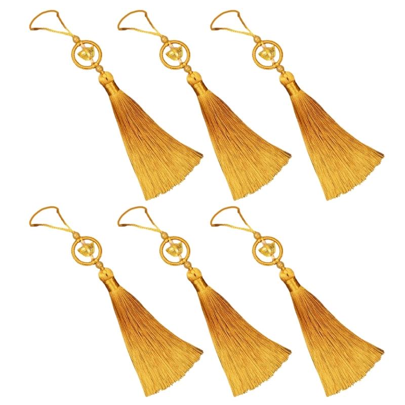 Set of 6Pcs 10cm Lucky Tassels Keychain Holder Wealth Symbol Polyester Fringe for Bag Decoration Jewelry Making