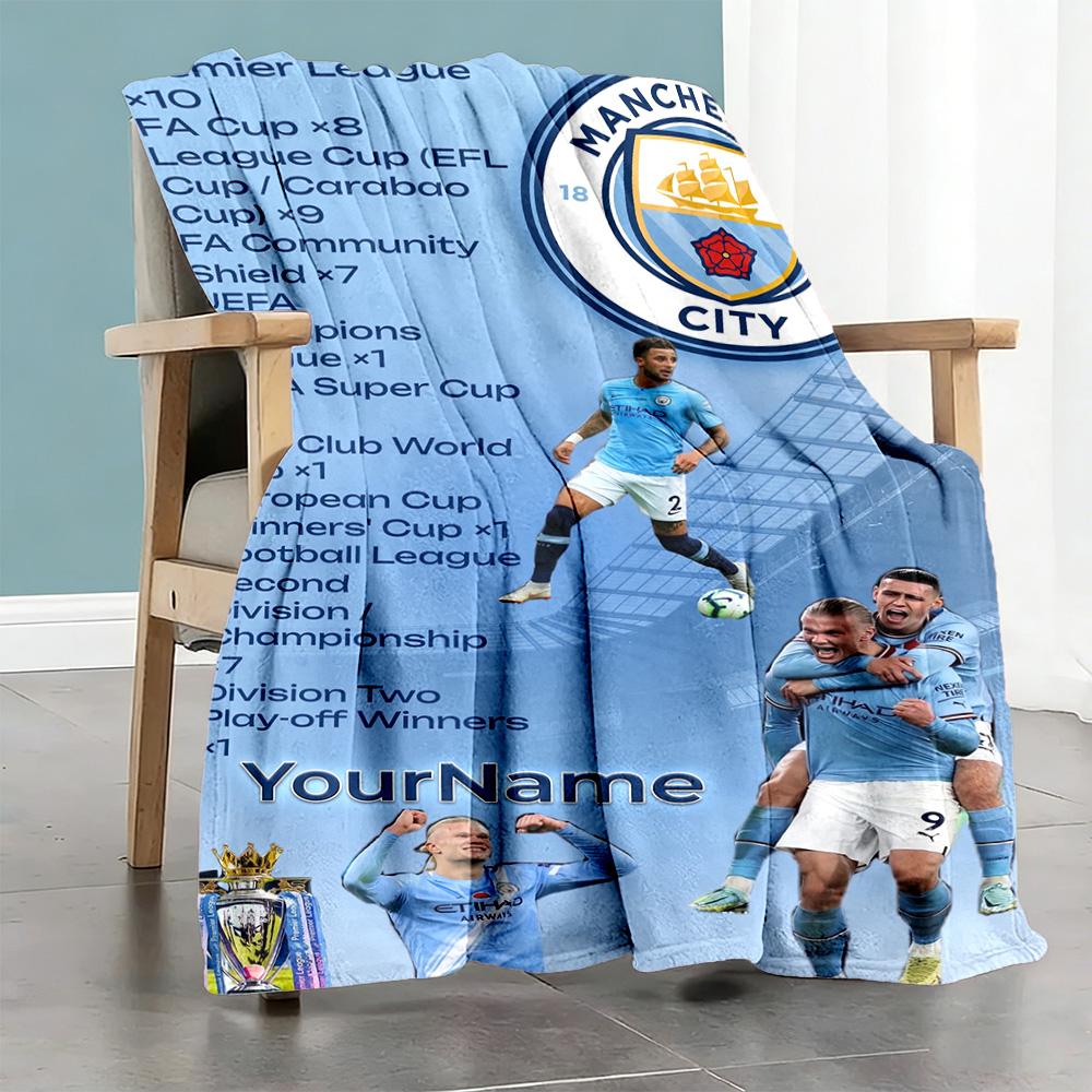 Manchester City Personalized Name Blanket Multi-purpose Customizable Blanket Soft Warm Cozy Perfect for Seaside Bed Home Decor Office Chair