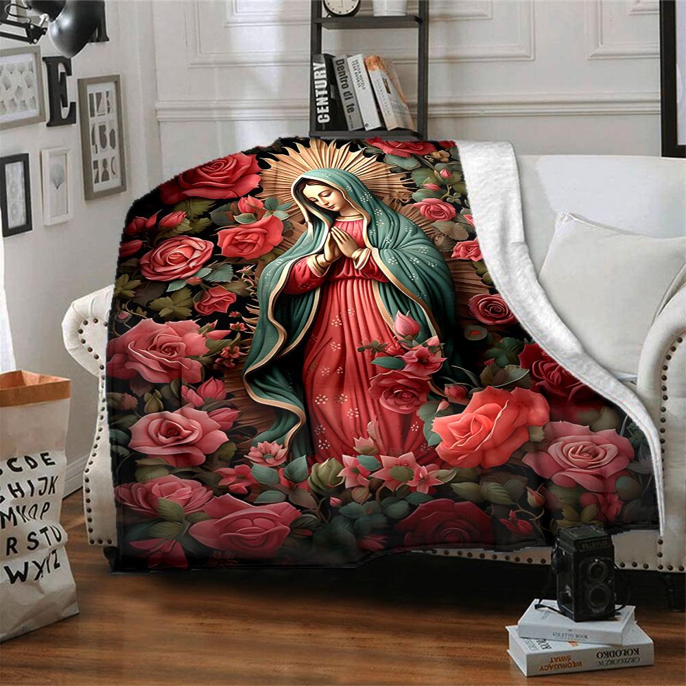 1pc Virgin Mary Blanket - Lightweight Flannel Fleece with Digital Printing, Soft Warm for Sofa, Travel, Camping, Office yy251018301