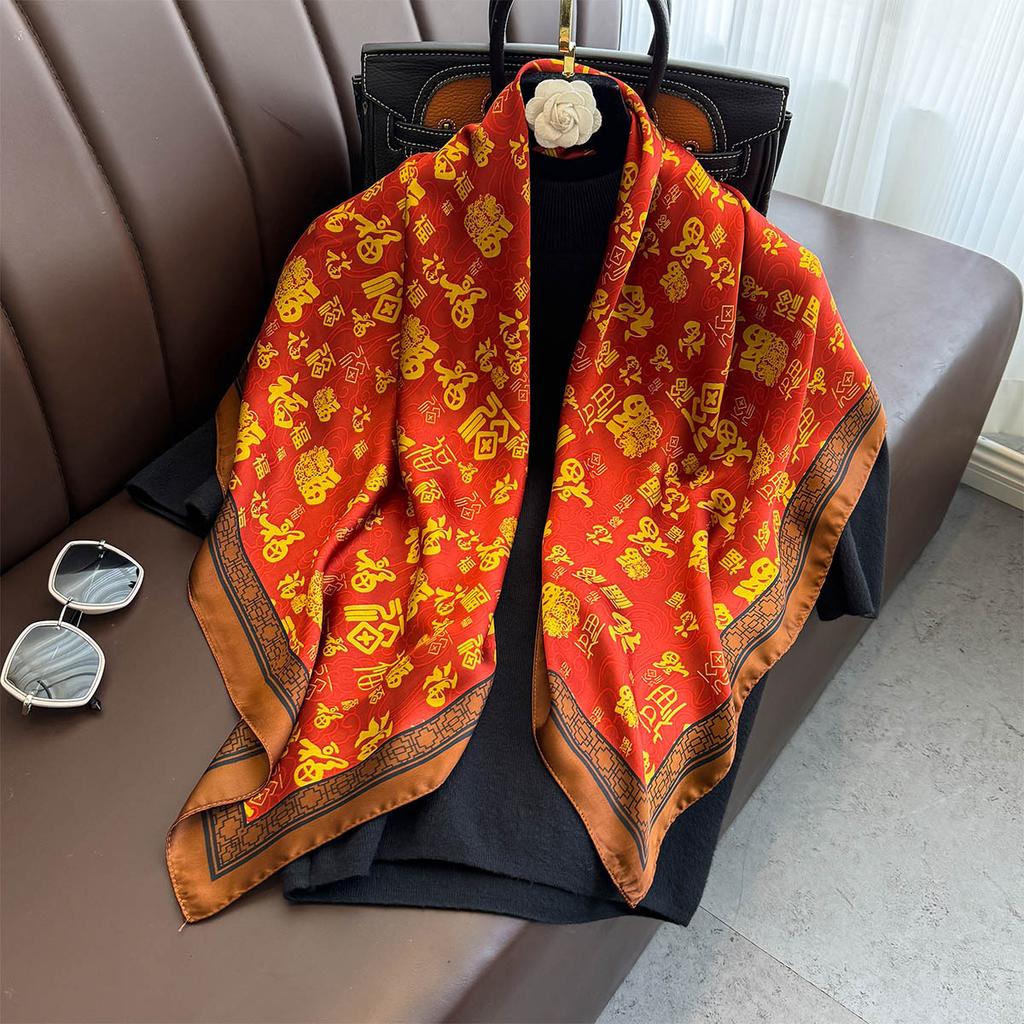 90×90Cm  Satin Shawl Design Flowers Silk Square Women Neck Scarves Wrap Headkerchief Beach Hair Band Women'S Bandana