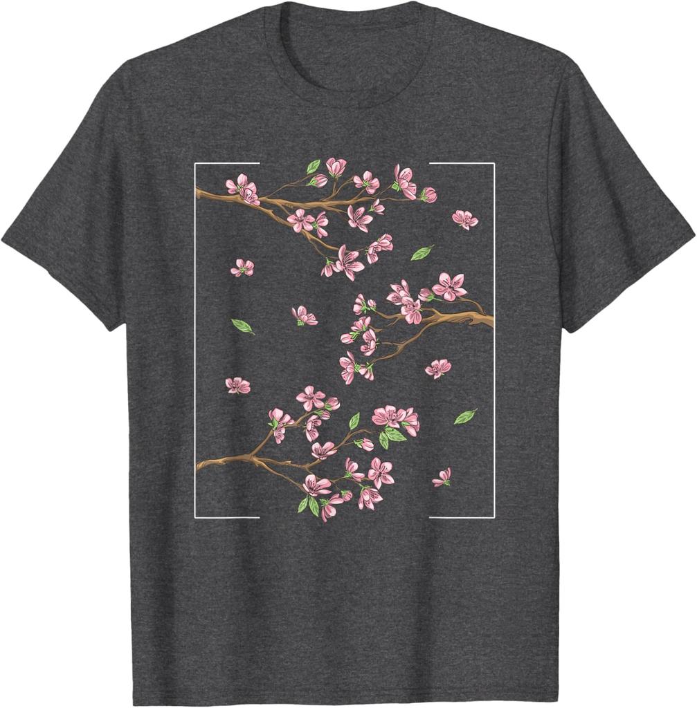 Cherry Blossom Sakura Tree Graphic Tee Japanese Style Casual Short Sleeve T-Shirt for Men Women