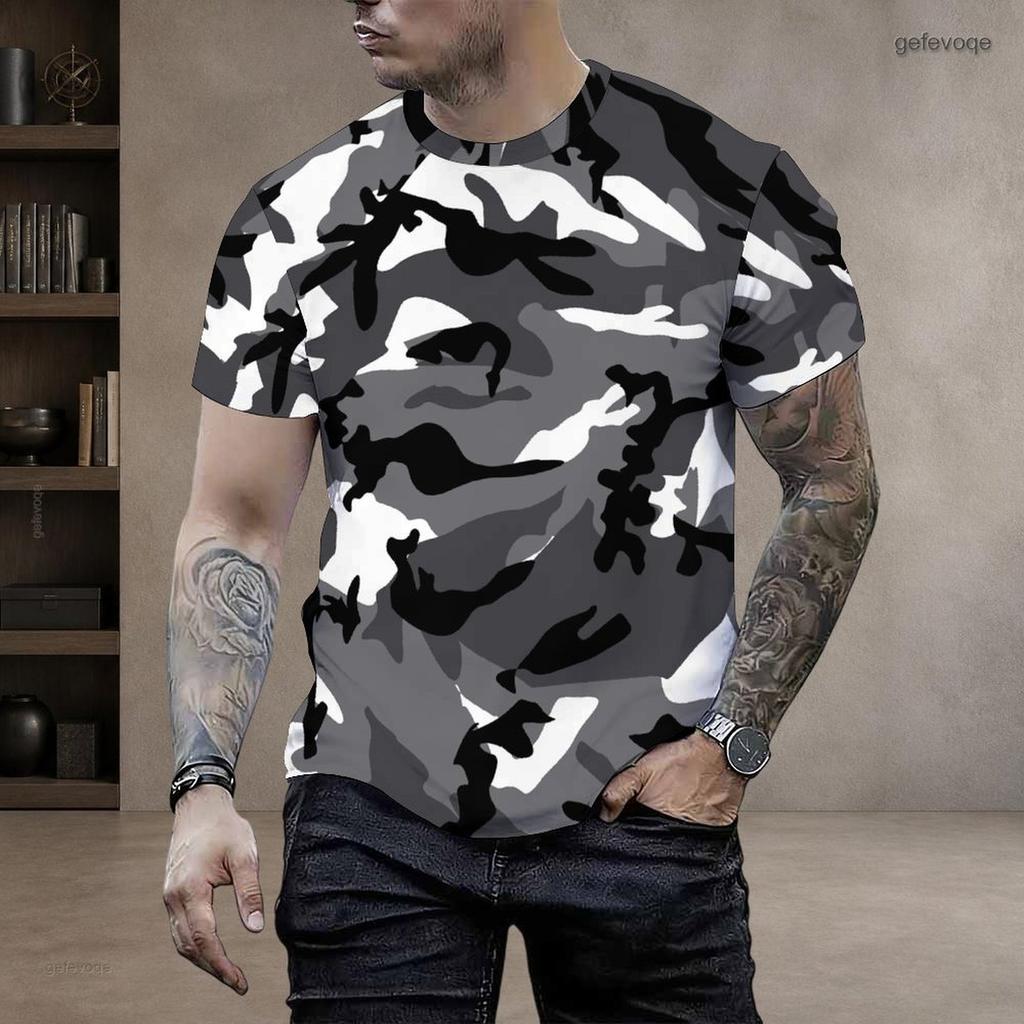 Men Plus Size Round Neck Short Sleeve T Shirt Classic Full Leopard Pattern Summer Hip Hop Casual Daily Tops
