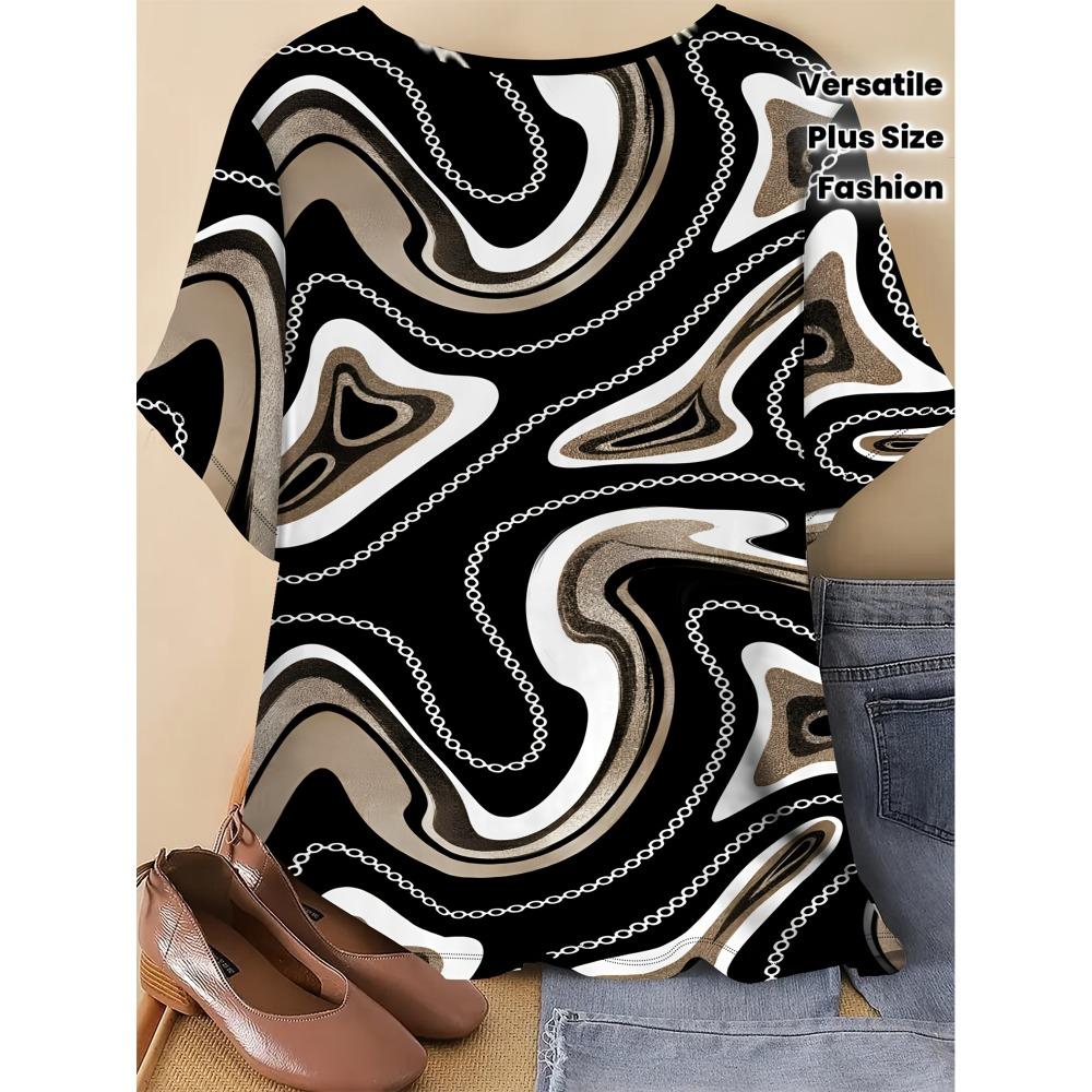 

Women s Plus Size Wavy Pattern Loose Short Sleeve T-Shirt, New Summer Fashionable and Versatile Top, Flattering and Fit for a Trendy Look S