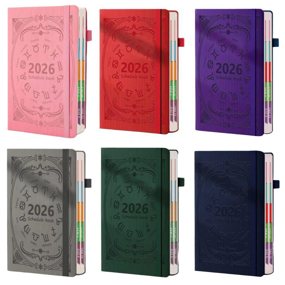 English 2026 Schedule Planner Notepad 12 Months Textured PU To-do List Notebook Bookmark Thick Paper Diary Writing Pads School
