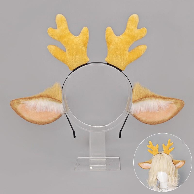 Fuzzy Deer Antler Headband Halloween Costume Party Soft Plush Reindeer Ears Hairband Unisex Sweet Punk Style