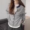 Autumn and winter new contrasting color striped knitted cardigan women's design sense versatile temperament niche sweater jacket top