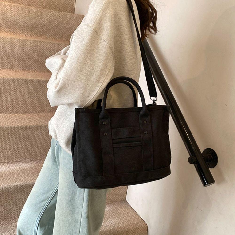 Multi-pocket Japanese Style Crossbody Bag Handbag Solid color Tote Bag Canvas Shoulder Bag Daily