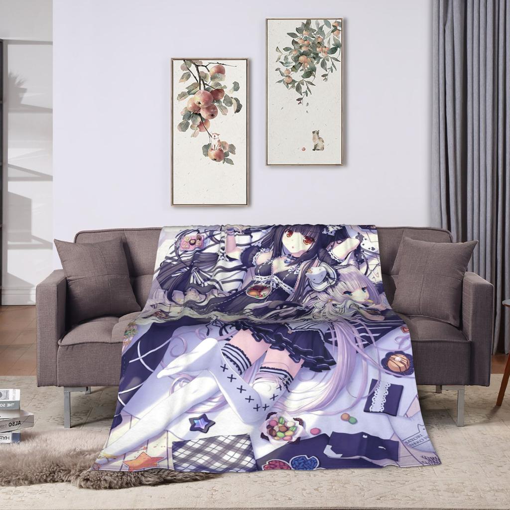 Shigure Minaduki and Fraise Nekopara Anime Blanket  Flannel Funny Soft Throw Blankets for Bed Sofa AutumnWinter