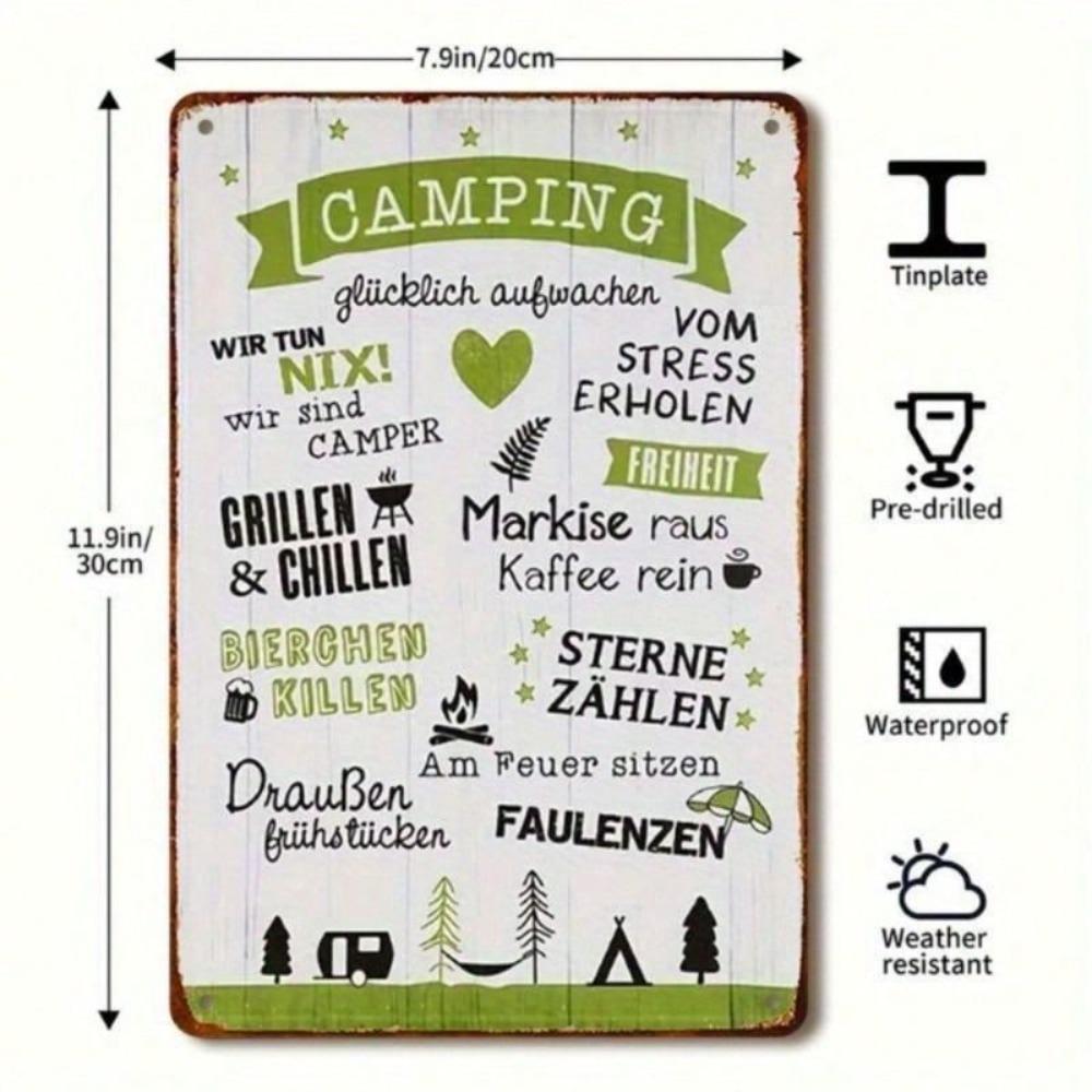 Vintage Metal Poster Wall Art, Retro Camping Sign for Garage Home Decor 8x12 Inch