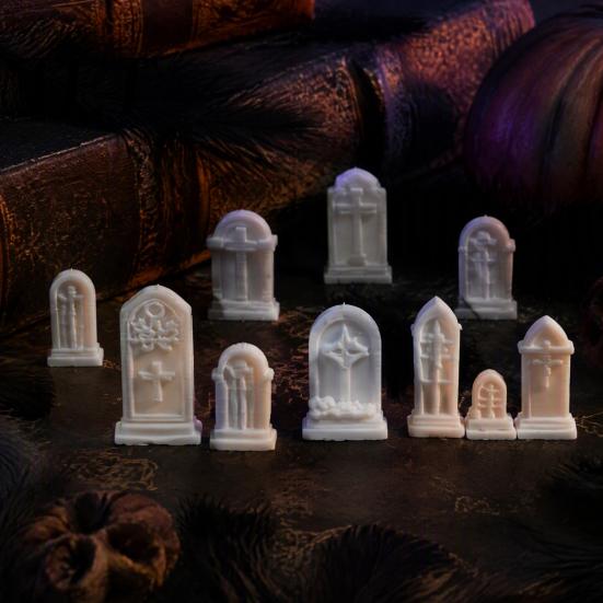 Miniature Tabletop Decor 10Pcs Mini Tombstone, 3D Printed Unpainted Gravestone Model Kit, Micro Cemetery Small Gravestones for Diorama Accessories,