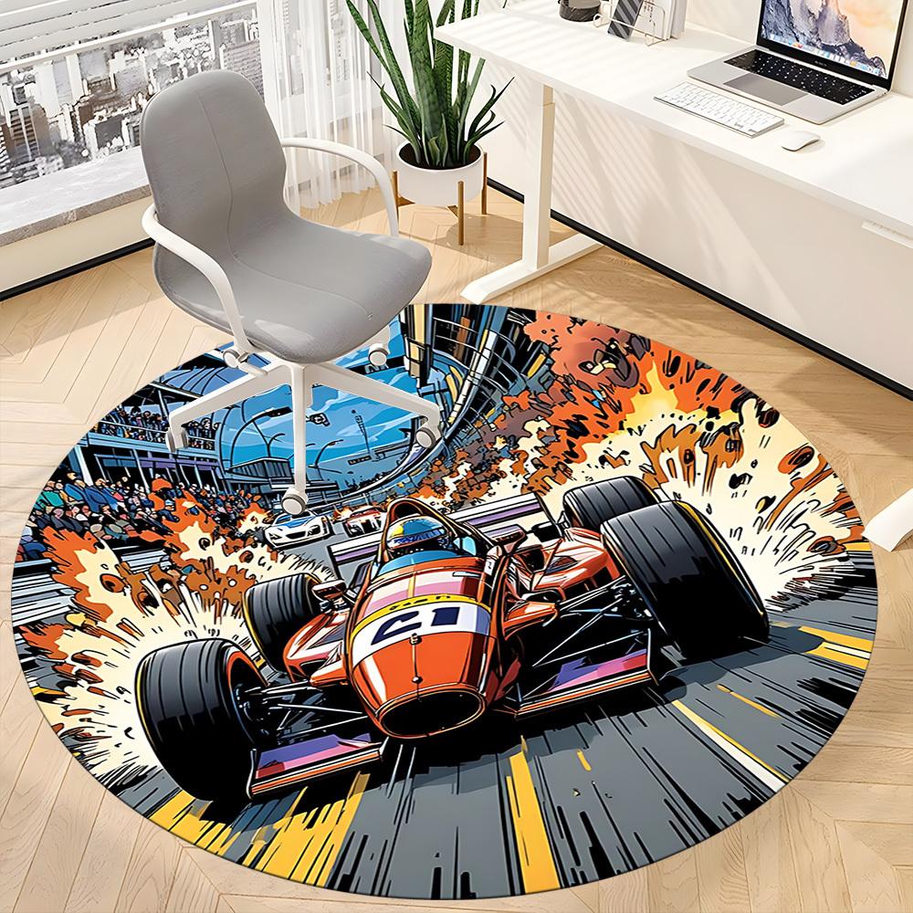 1PC Racing Speed Office Round Area Rug, Mat Suitable ForOffice, Under Office Chairs Bedroom Living Room Home Decor, Room Deco