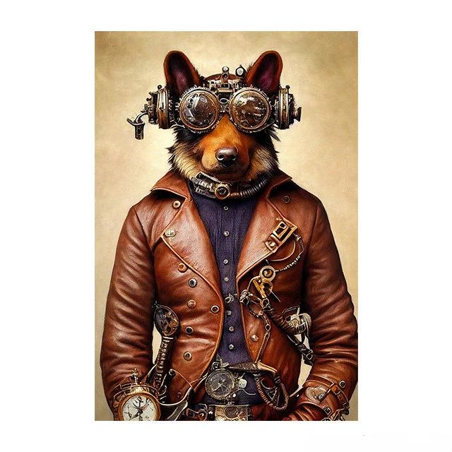 Steampunk Cat Wolf Astronaut Rabbit Poster Art Canvas Painting Retro Funny Animal Tiger Gorilla Poster Living Room Home Decor