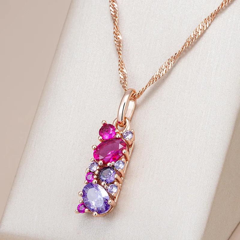 Collana con ciondolo ovale viola rosso zircone con intarsi irregolari, collana da donna di lusso, catena dorata, gioielli di lusso per feste e regali