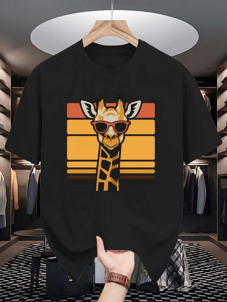 Unisex S Short Sleeve T Shirt Retro Giraffe Sunglasses Graphic Tees Vintage Animal Print Casual Soft Summer Streetwear Tops For Unisex