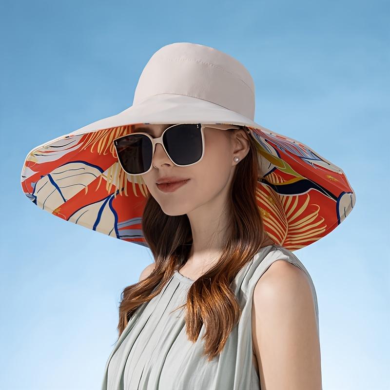 

Reversible Bucket Hat,Oversize Brim Sun Hat with Stylish Print,Double Sided Summer Beach Hat,Sun Protection for Travel Festival бежевый