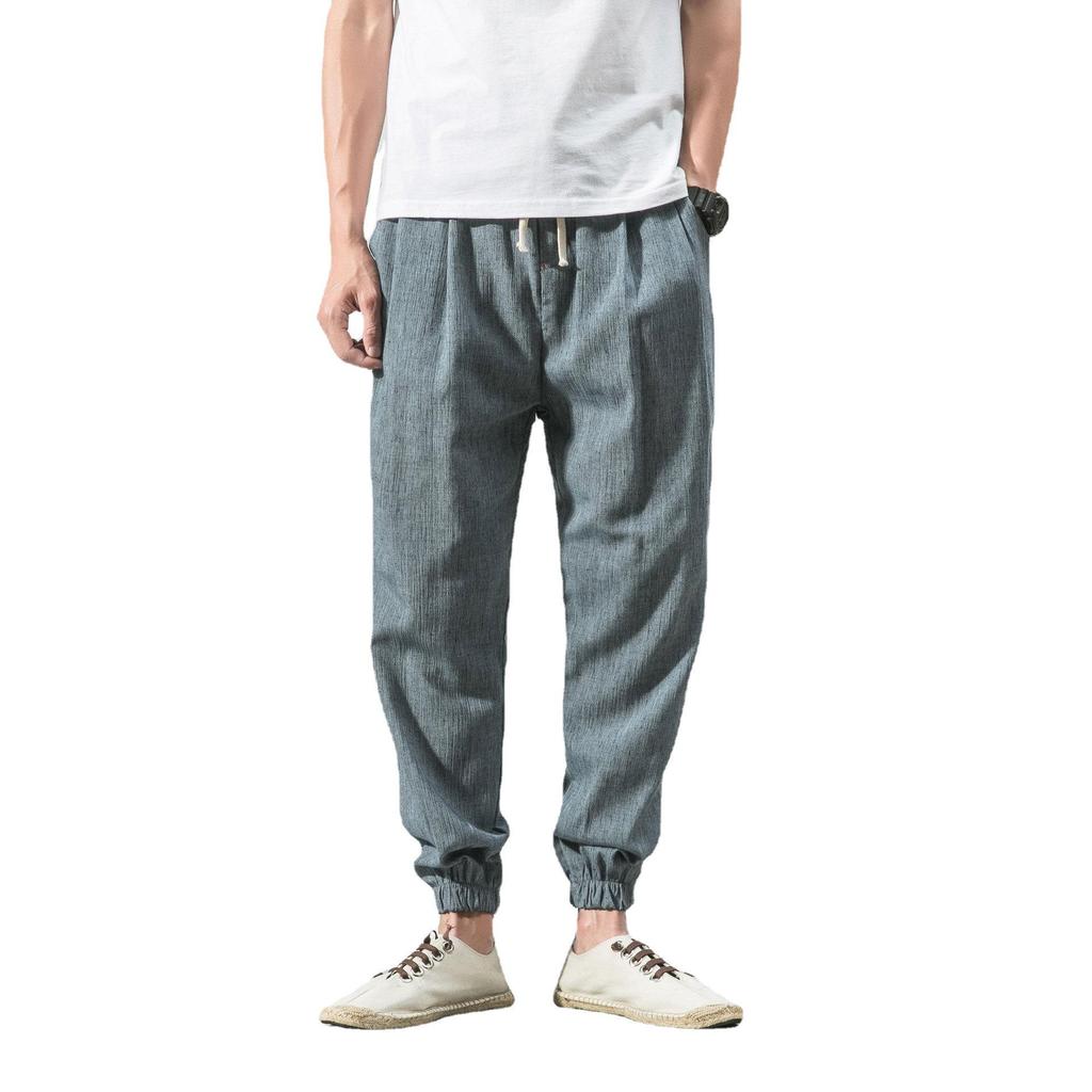 2024 Plus Size Men's Cotton Linen Harem Jogger Pants - Chinese & Japanese Style Lantern Design
