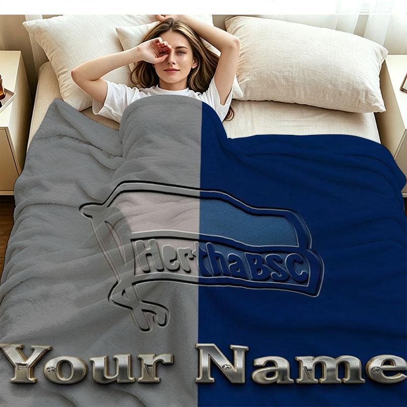1PC Hertha BSC Custom Name Patterned Flannel Blanket Suitable For All Seasons for Home Decor Warmth and Comfort Gifts Holiday Present