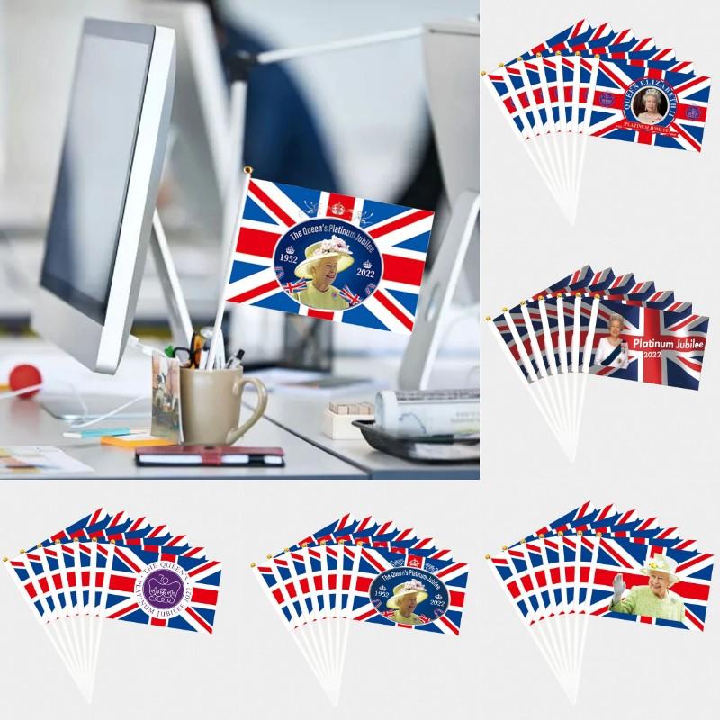 Queen 5pcs Elizabeth Ii Hand Waving Flag Mourn Platinum Jubilee 70th Anniversary
