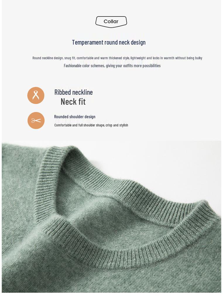 Men's Thick Warm Cashmere Sweater - Solid Color Round Neck Loose Fit