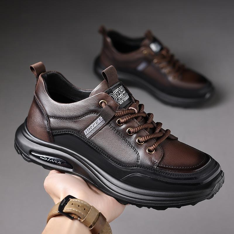 Trendy men's shoes first layer cowhide autumn new sports and leisure shoes men's light and non-slip daily casual leather shoes men's