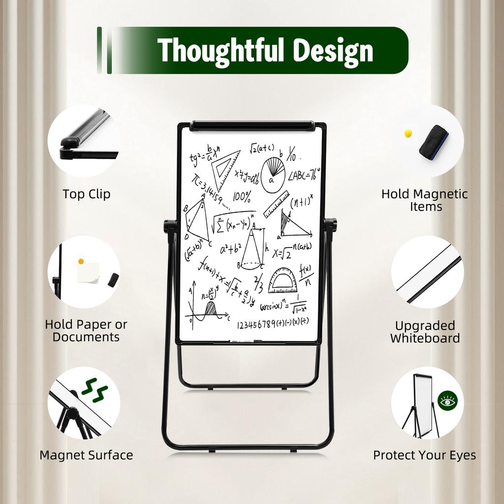 Double-Sided Dry Erase Board, 36x24 In Portable Whiteboard with Stand - Height Adjustable, 360° Rotating, for Office, Classroom