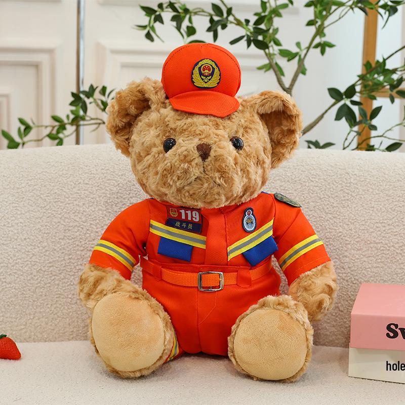 Police Bear Plush Toy - Traffic Officer Teddy Bear in Uniform, Firefighter Companion for Kids, Ideal Birthday Gift