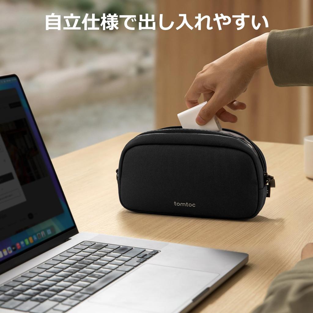 tomtoc Freestanding Gadget YKK Recycled Travel Black Compact, Pouch, Zipper, Materials, Pouch, Water-Repellent,
