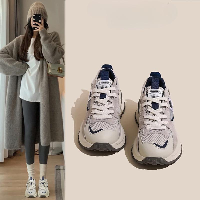 Dad Shoes Women's Shoes 2025 Spring New Retro Color Matching Forrest Gump Shoes Fried Street Heavy Industry White Platform Sneakers