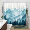 1 Realistyczna Scena Górska Zasłona Prysznicowa - Sosny, mgliste niebieskie góry, tkanina poliestrowa, można prać w pralce