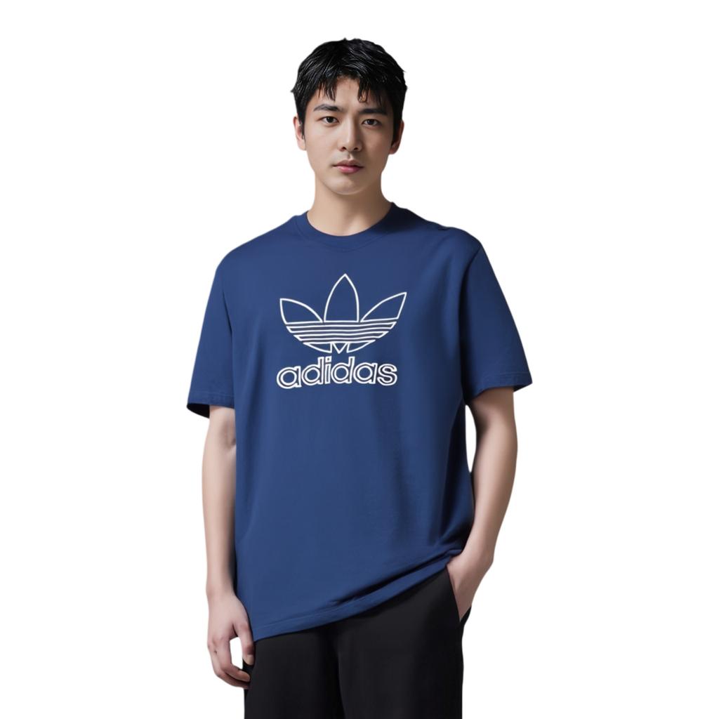 adidas Originals Adicolor Trefoil Tee Outline Comfortable Skin-Friendly Versatile Crew Neck Short Sleeve T-Shirt Men Tops Deep-Blue JP1089