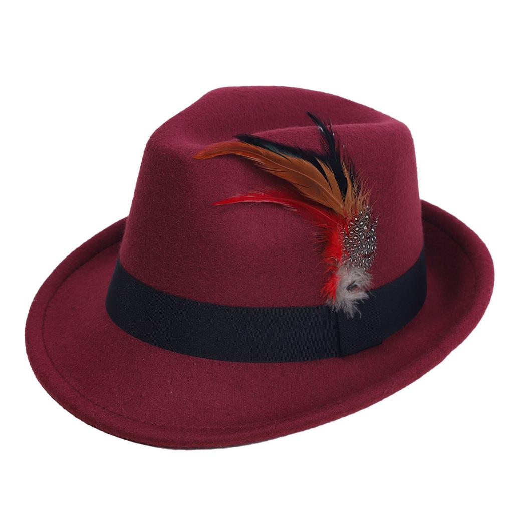 European and American Style Woolen Top Hat Men and Women Couple Ethnic Wind Curl Top Hat Sun Hat Chicken Feather Gentleman's Top Hat