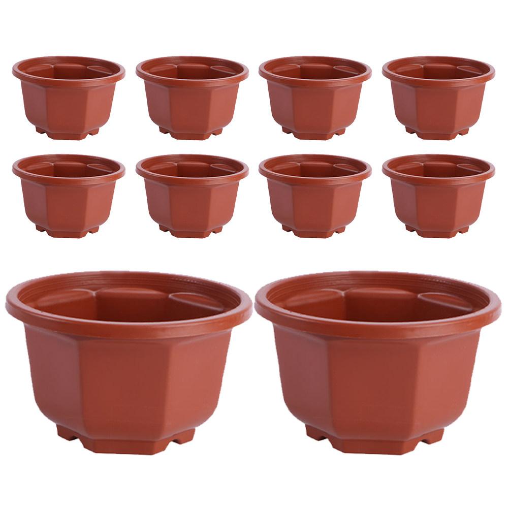 10Pcs Drainable Octagonal Indoor Plant Pot Plastic Flower Pot Holder Bonsai Planter for Desk Counter Balcony Living Room