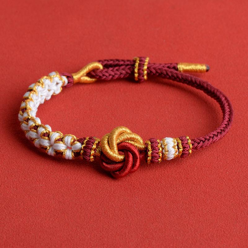 Bracciale Mandala Nodo Chang Rosa Fatto a Mano - Portafortuna Fai da Te Accessorio Gioiello con Corda Intrecciata