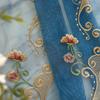 Blue Floral Embroidered European Style Gauze Window Curtain and Mosquito Net.