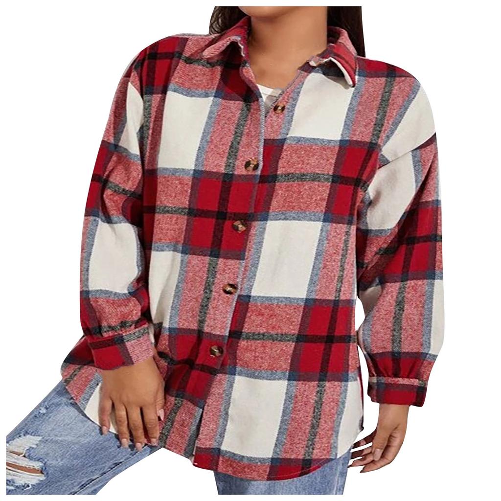 Women's Fashion  And Winter Jacket Thickened Casual Loose Plaid Shirt