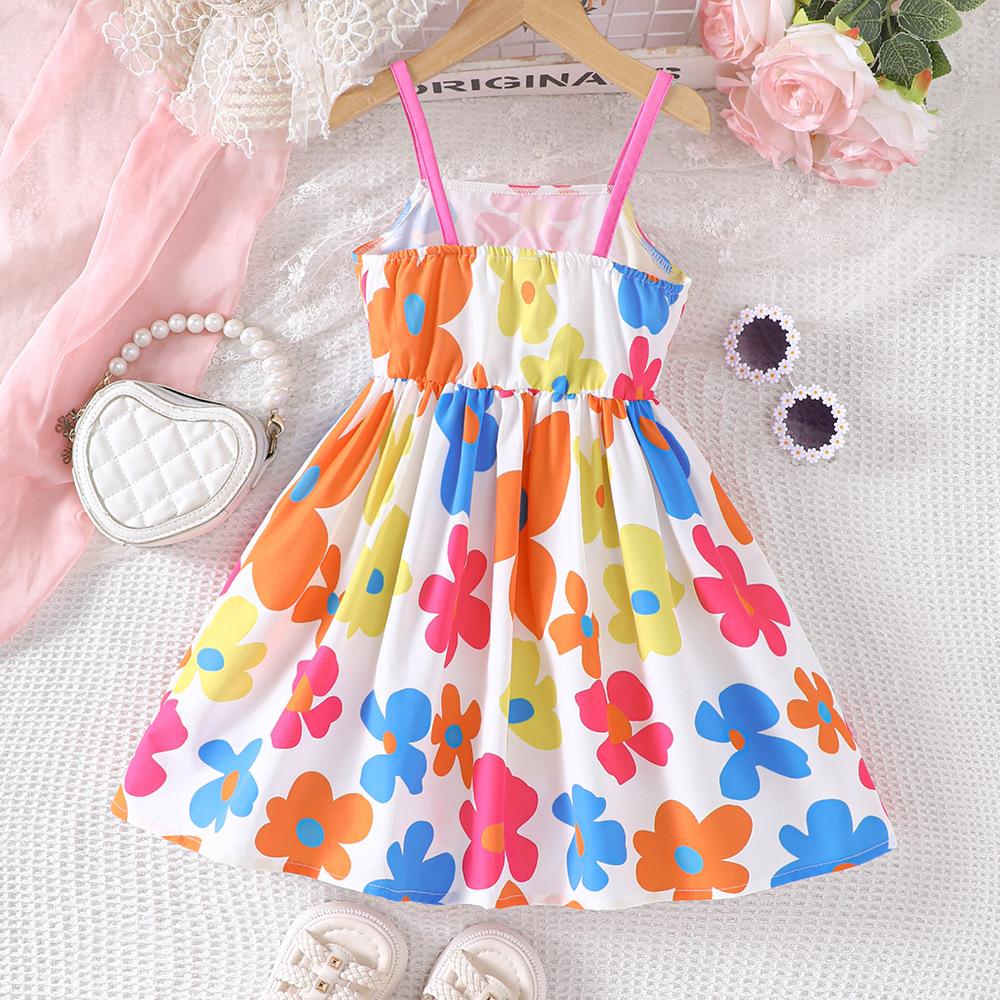 Kinder Kleinkind Kleidung Mädchen Sommer Schleife Blumenmuster Kleid Trägerkleider Kinder Strandurlaub Kleidung