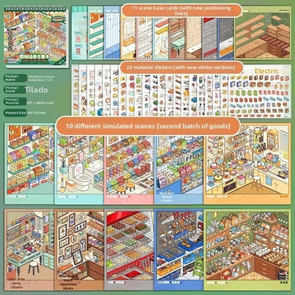 10 Scenes 33 Sheets Miniature Scene Sticker Store Series Shop Scene Sticker Book  Holiday Gifts
