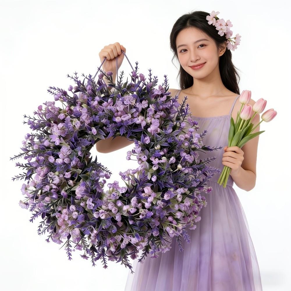 Lifelike Artificial Lavender Wreath Vivid Colors Fake Flower Wreath Spring Wreath  Wall Hanging