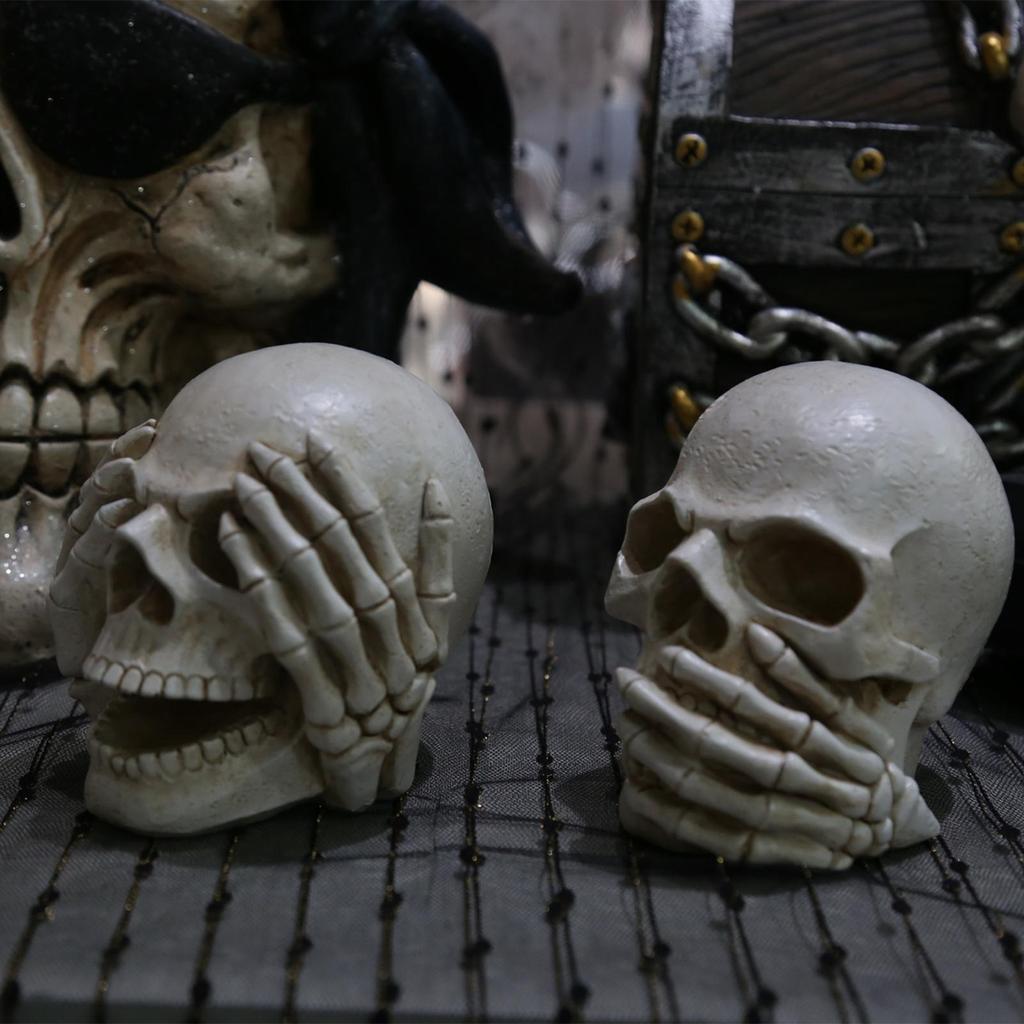 Halloween Skull Head Decor Resin Skeleton Heads Halloween Decoration Fake No Look No Say Human Skull Head Desktop Ornament