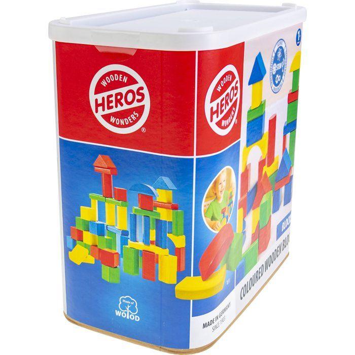 HEROS - Blocs de construction en bois 100 % certifié FSC® - 100 pièces - Dès 1 ans
