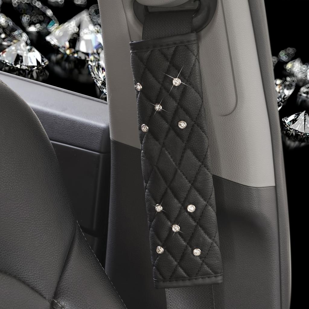 Universal Fit PU Leather Diamond Stitched Car Seat Belt Shoulder Pad, Durable & Comfortable, Front Position, Stylish Design