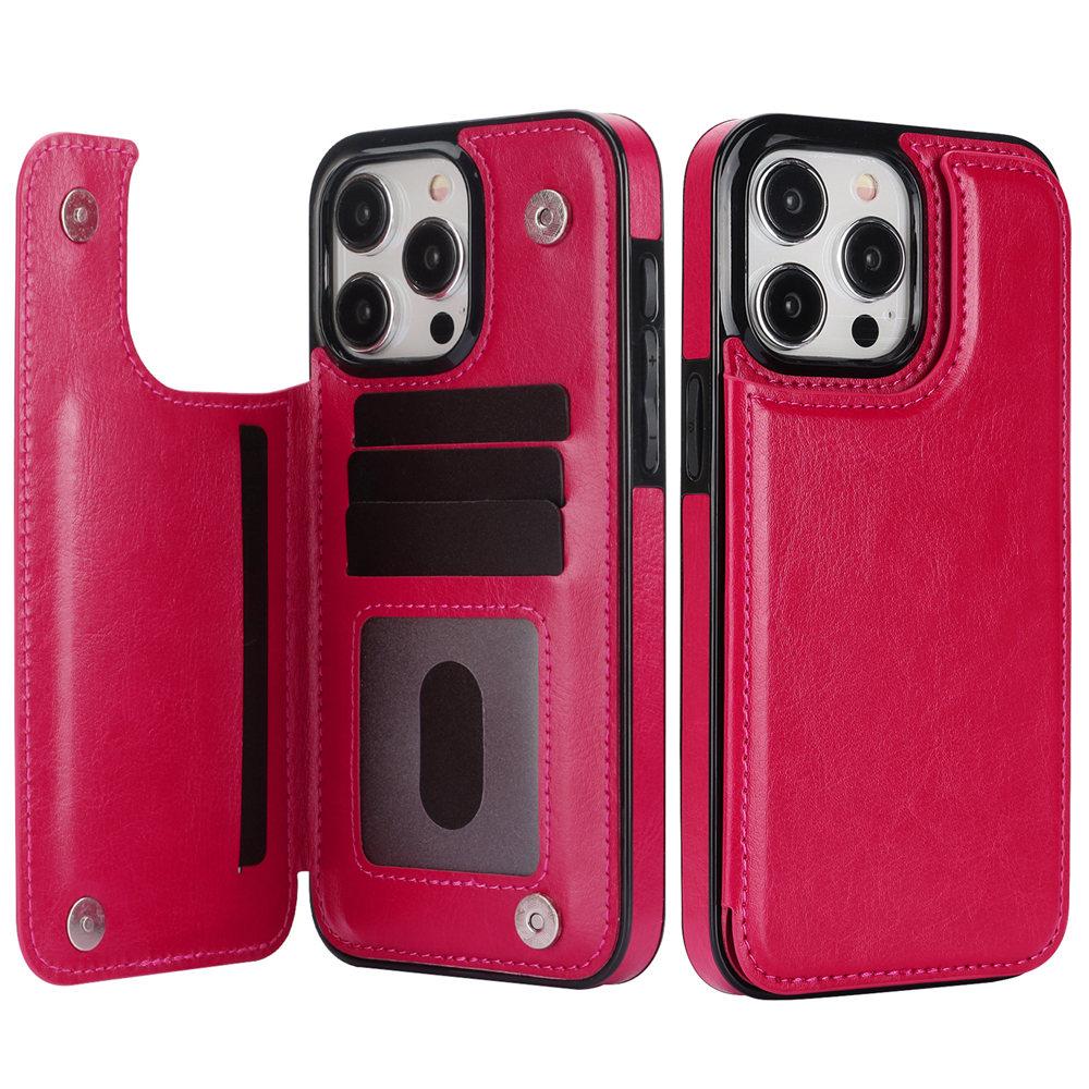 Wallet Double Button Flip Leather Case For iPhone 16e 16 15 14 13 12 11 Pro Max Card Slot Kickstand Cover