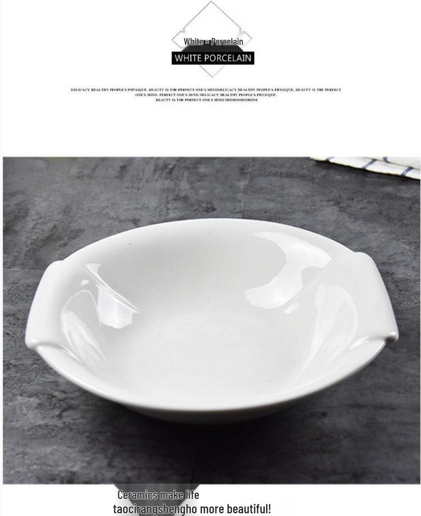 Large White Double-Handled Ceramic Soup & Noodle Bowl - Hotel & Home Tableware