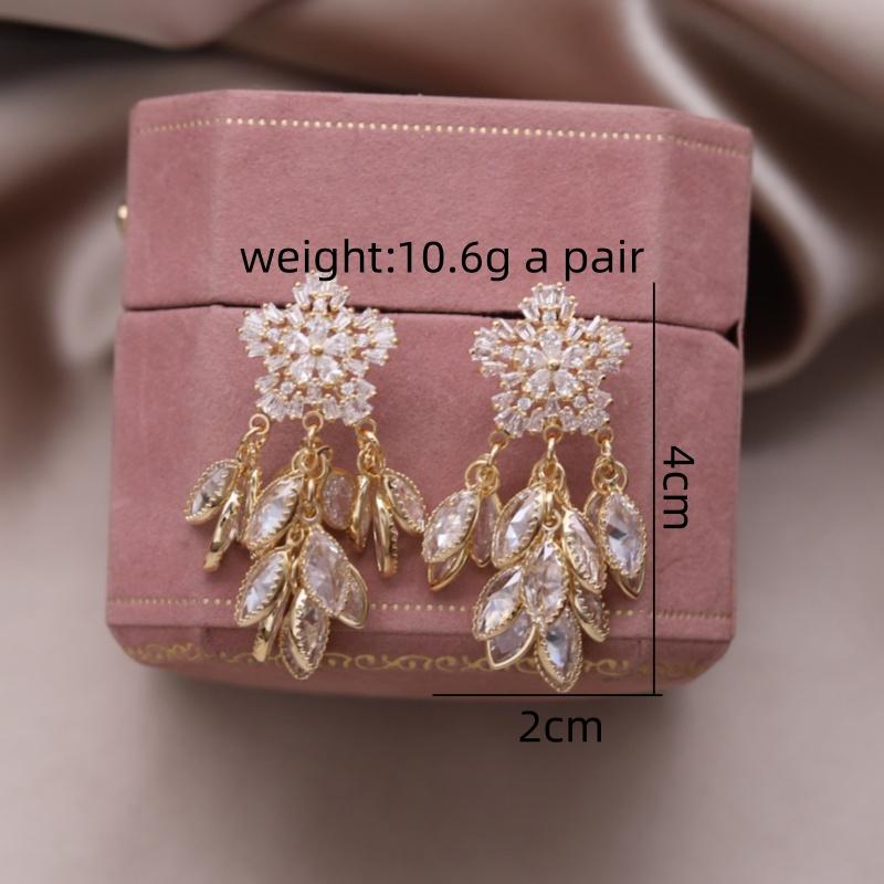 

Korean new design fashion jewelry 14K gold plated luxury flower zircon tassel earrings elegant women s evening party accessories