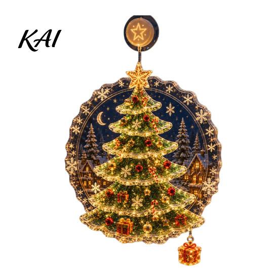 Christmas Wall Hanging Decor Suction Cup Window Light, 7.8-Inch Double-Layer Warm LED Party Ornament Battery Powered Light for Holiday Glass Windows,